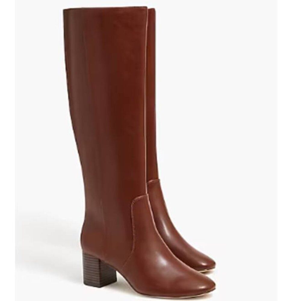 J Crew Women's Knee High Winter Boots Heeled Brown Side Zip Shoes Size 10